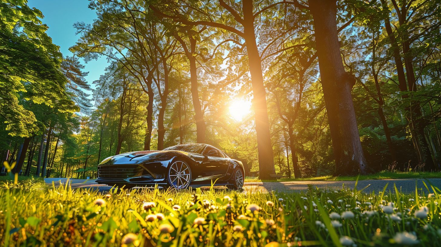 A sparkling clean car shining in bright sunlight.