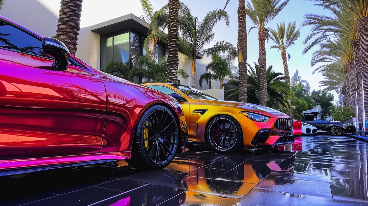 Several vibrant luxury sport cars