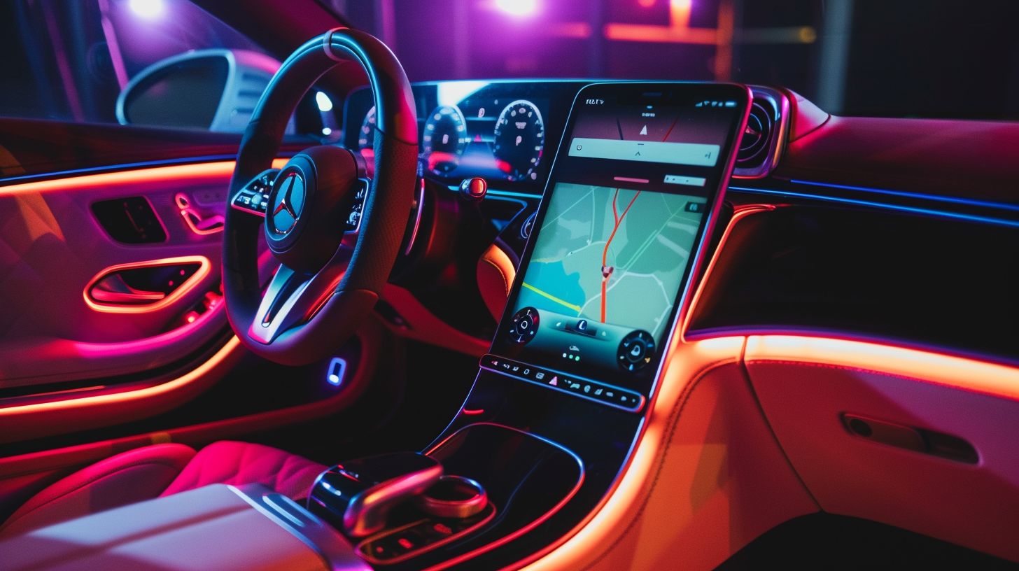 An iPhone photo of a luxury car's interior detailing process.