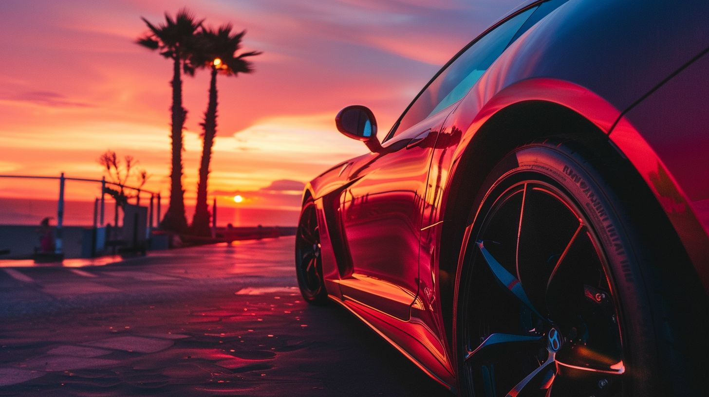 Luxury car at sunset