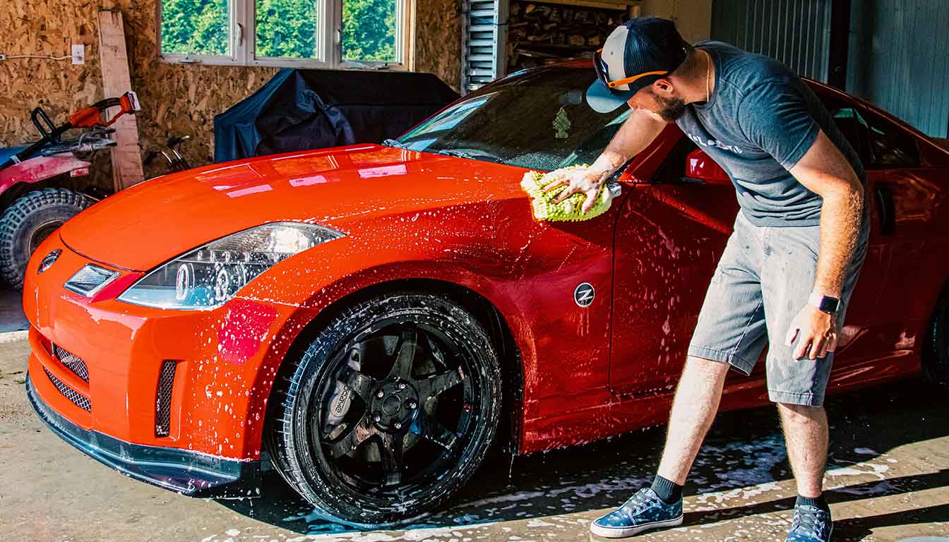 Washing Red Nissan