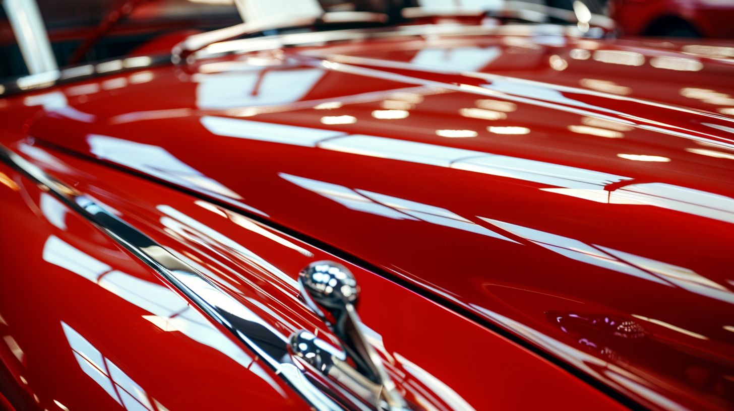 A close-up shot of a gleaming car hood with smooth-moving hinges.