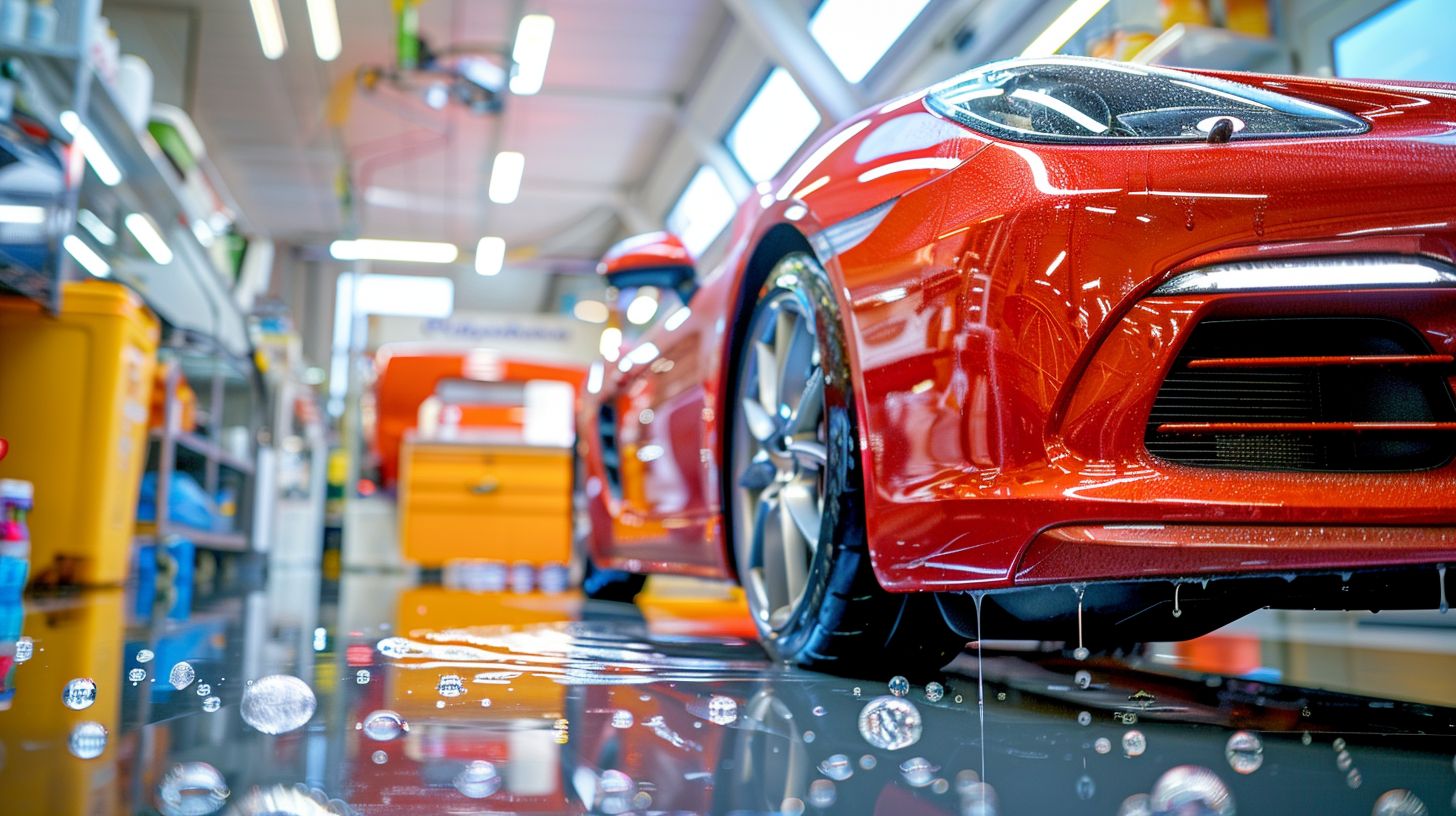 A luxury car with protective wax and detailing products.