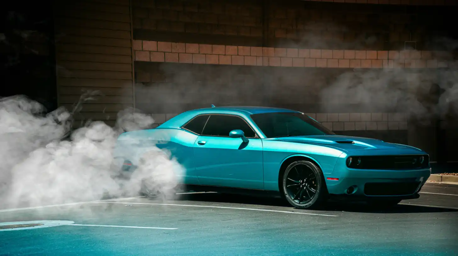 Blue Dodge Challenger Peeling Out